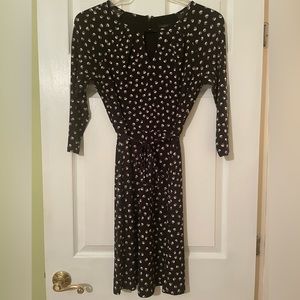 Ann Taylor Black Long Sleeve Dress with Dots, Size 6